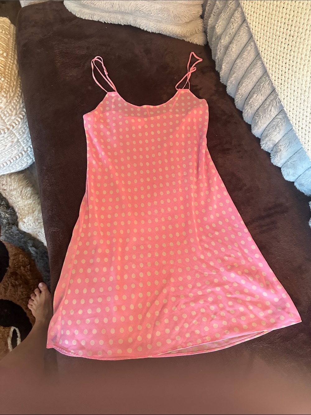 Calvin Klein VINTAGE Pink White polka Silky  , Slip Nightwear Size SP